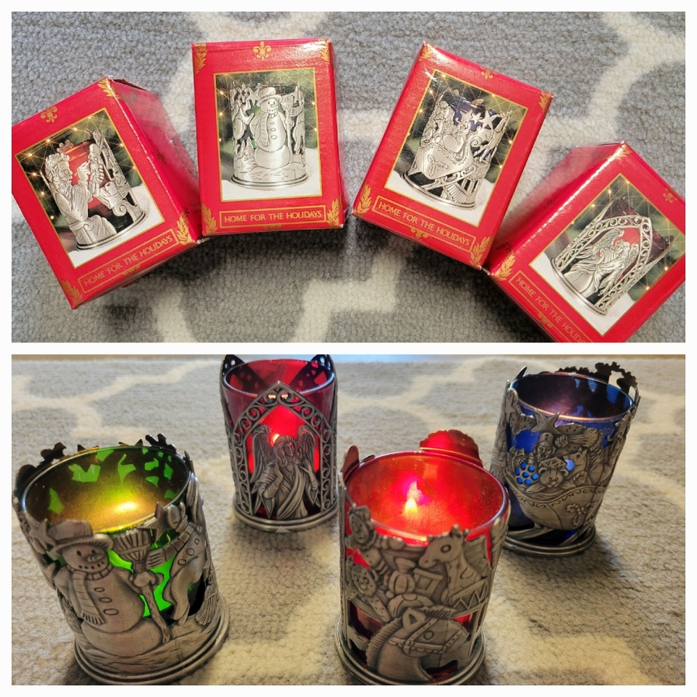 Vintage Home For The Holidays Tealight Holder Set of 4 - Metal and Glass